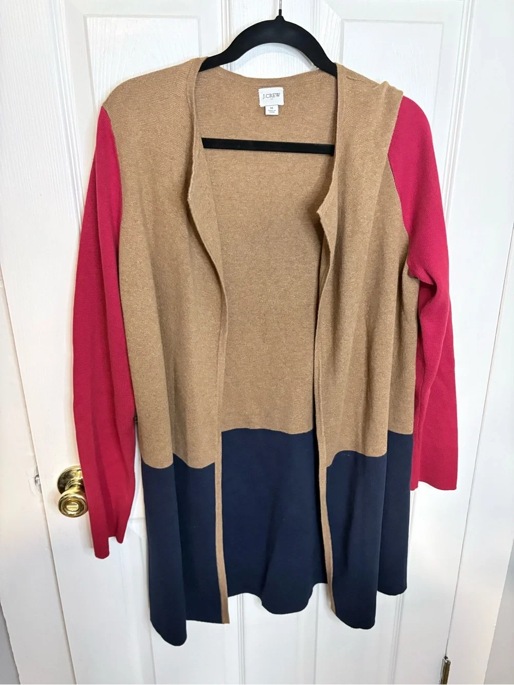 J.Crew Colorblock Longline Open Front Sweater Cardigan Size M 100% Cotton
